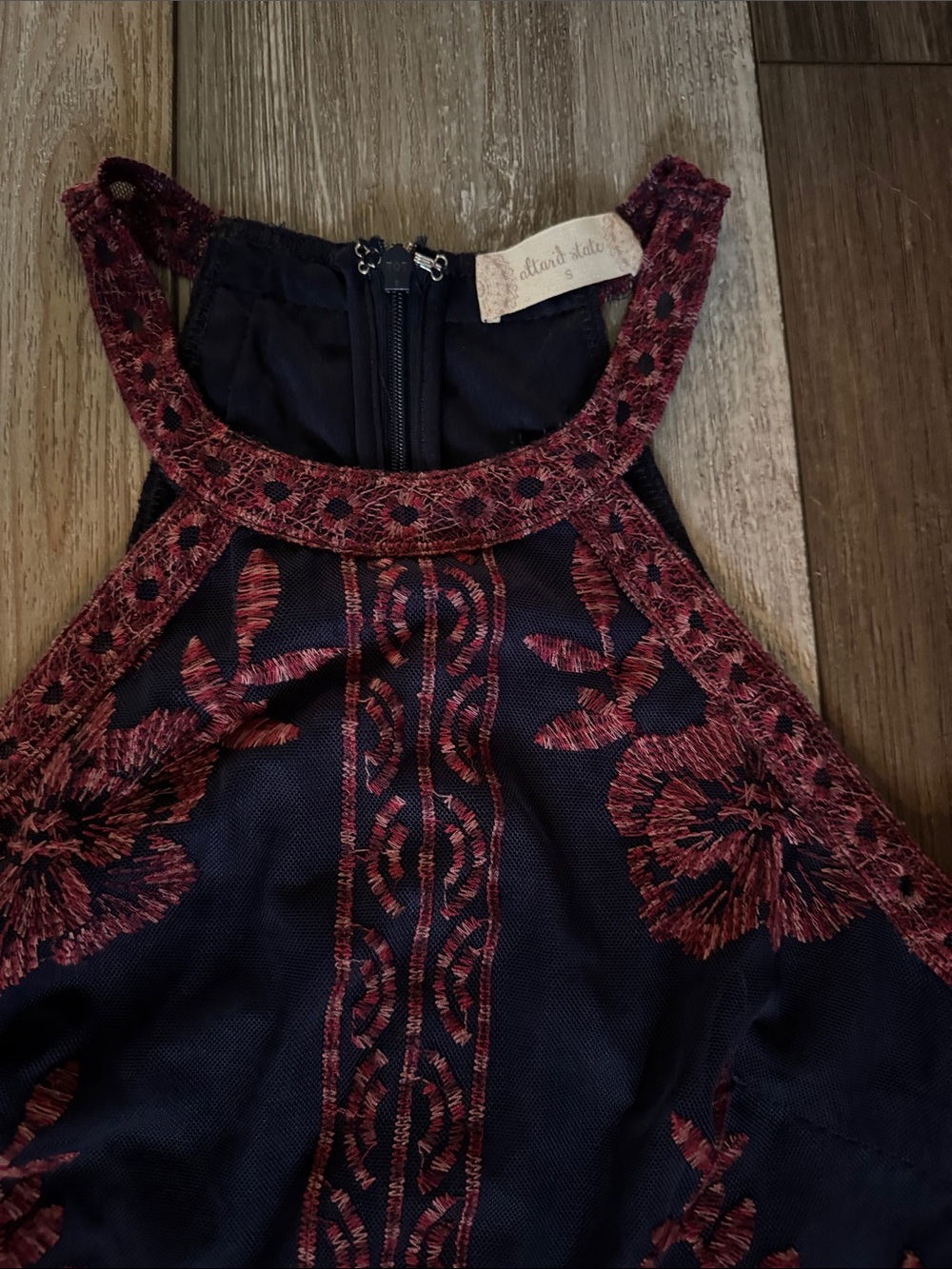 Altar’d State - Embroidered Navy and Burgundy Halter Maxi Dress - Picture 3 of 7